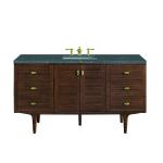 Amberly 60" Single Vanity, Mid-Century Walnut w/ 3 CM Parisien Bleu Top w/FreePower Wireless Charger