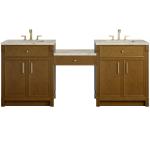 Bellshire 84" Dual Vanity Set with 24" Make-Up Counter, Honey Oak w/3 cm Tajnar Eclos Top