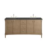 Kinnsden 72" Double Vanity, Weathered Oak w/ 3 CM Parisien Bleu Silestone Top w/FreePower Wireless Charger