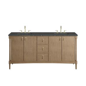 Kinnsden 72" Double Vanity, Weathered Oak w/ 3 CM Parisien Bleu Silestone Top w/FreePower Wireless Charger