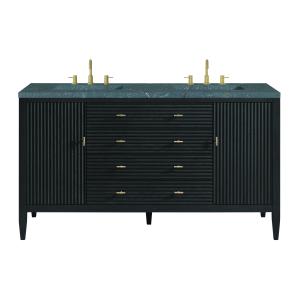 Myrrin 60" Double Vanity, Carbon Oak w/ 3 CM Parisien Bleu Silestone Top w/FreePower Wireless Charger