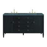 Myrrin 60" Double Vanity, Carbon Oak w/ 3 CM Parisien Bleu Silestone Top w/FreePower Wireless Charger