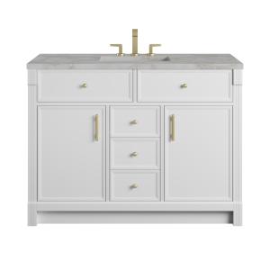Bellshire 48" Single Vanity, Bright White w/ 3 CM Victorian Silver Silestone Top