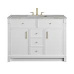 Bellshire 48" Single Vanity, Bright White w/ 3 CM Victorian Silver Silestone Top w/FreePower Wireless Charger
