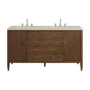 Myrrin 60" Double Vanity, Mid Century Walnut, w/ 3 CM Siberian Silestone Top
