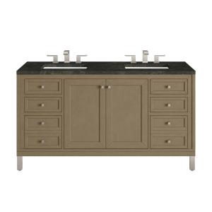 Chicago 60" Double Vanity, Walnut Whisper, w/ 3 CM Phantome Eclos Top