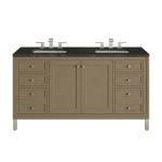 Chicago 60" Double Vanity, Walnut Whisper, w/ 3 CM Phantome Eclos Top