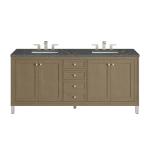 Chicago 72" Double Vanity, Walnut Whisper, w/ 3 CM Parisien Bleu Silestone® Top w/FreePower Wireless Charger