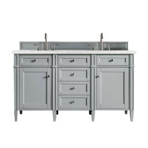 Brittany 60" Double Vanity, Urban Gray w/ 3 CM Eternal Jasmine Pearl Silestone Top w/FreePower Wireless Charger