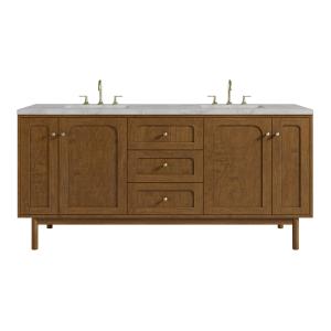 Laurent 72" Double Vanity, Honey Oak w/ 3 CM Victorian Silver Silestone Top