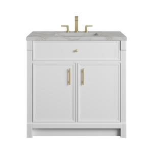 Bellshire 36" Single Vanity, Bright White w/ 3 CM Victorian Silver Silestone Top