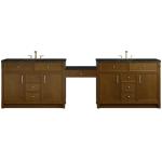 Bellshire 120" Dual Vanity Set with 24" Make-Up Counter, Honey Oak w/3 cm Phantome Eclos Top