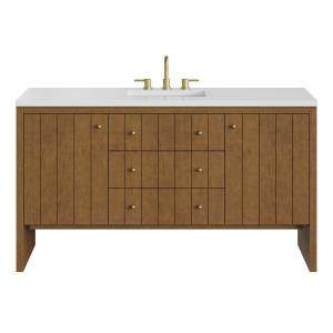 Hudson 60" Single Vanity, Honey Oak w/ 3 CM White Zeus Silestone Top