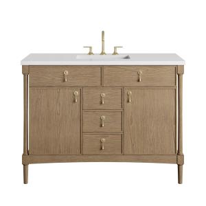Kinnsden 48" Single Vanity, Weathered Oak w/ 3 CM White Zeus Silestone Top