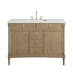 Kinnsden 48" Single Vanity, Weathered Oak w/ 3 CM White Zeus Silestone Top