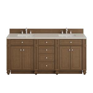 Bristol 72" Double Vanity, Saddle Brown, w/ 3 CM Siberian Silestone Top
