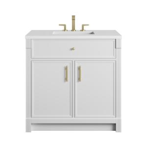Bellshire 36" Single Vanity, Bright White w/ 3 CM White Zeus Silestone Top