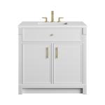 Bellshire 36" Single Vanity, Bright White w/ 3 CM White Zeus Silestone Top