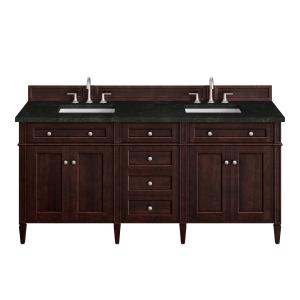 Brittany 72" Double Vanity, Burnished Mahogany, w/ 3 CM Phantome Eclos Top