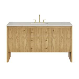 Hudson 60" Single Vanity, Light Natural Oak, w/ 3 CM Siberian Silestone Top