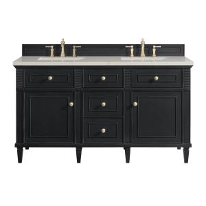 Lorelai 60" Double Vanity, Black Onyx, w/ 3 CM Siberian Silestone Top w/FreePower Wireless Charger