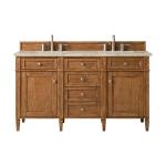 Brittany 60" Double Vanity, Saddle Brown, w/ 3 CM Tajnar Eclos Top w/FreePower Wireless Charger