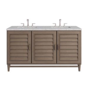 Portland 60IN Double Vanity Whitewashed Walnut w/ 3 CM Eternal Jasmine Pearl Silestone Top w/FreePower Wireless Charger