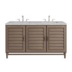 Portland 60IN Double Vanity Whitewashed Walnut w/ 3 CM Eternal Jasmine Pearl Silestone Top w/FreePower Wireless Charger