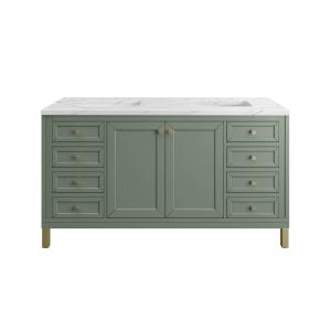 Chicago 60" Double Vanity, Smokey Celadon, w/ 3 CM Ethereal Noctis Silestone® Top w/FreePower Wireless Charger