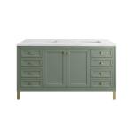 Chicago 60" Double Vanity, Smokey Celadon, w/ 3 CM Ethereal Noctis Silestone® Top w/FreePower Wireless Charger