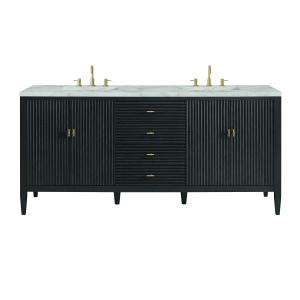 Myrrin 72" Double Vanity, Carbon Oak w/ 3 CM Victorian Silver Silestone Top w/FreePower Wireless Charger