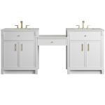 Bellshire 84" Dual Vanity Set with 24" Make-Up Counter, Bright White w/3 cm Lime Delight Silestone Top