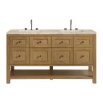 Breckenridge 60" Double Vanity, Light Natural Oak, w/ 3 CM Tajnar Eclos Top w/FreePower Wireless Charger