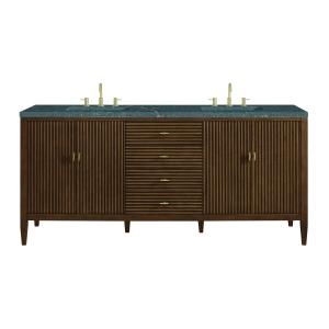 Myrrin 72" Double Vanity, Mid Century Walnut w/ 3 CM Parisien Bleu Silestone Top w/FreePower Wireless Charger