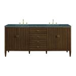 Myrrin 72" Double Vanity, Mid Century Walnut w/ 3 CM Parisien Bleu Silestone Top w/FreePower Wireless Charger