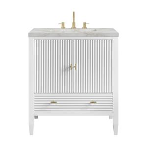 Myrrin 30" Single Vanity, Bright White w/ 3 CM Victorian Silver Silestone Top