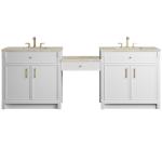Bellshire 96" Dual Vanity Set with 24" Make-Up Counter, Bright White w/3 cm Tajnar Eclos Top