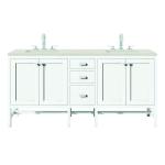 Addison 72" Double Vanity, Glossy White, w/ 3 CM Siberian Silestone Top
