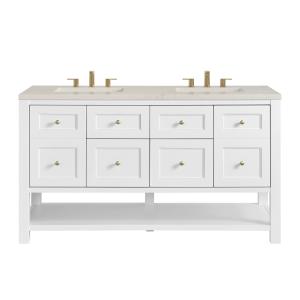 Breckenridge 60" Double Vanity, Bright White, w/ 3 CM Siberian Silestone Top w/FreePower Wireless Charger