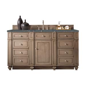 Bristol 60" Single Vanity, Whitewashed Walnut w/ 3 CM Parisien Bleu Silestone Top w/FreePower Wireless Charger