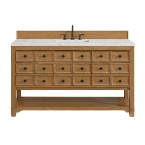 Malibu 60" Single Vanity, Amber Birch w/ 3 CM Eternal Jasmine Pearl Top w/ FreePower Wireless Charger