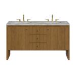 Hudson 60" Double Vanity, Honey Oak w/ 3 CM Victorian Silver Silestone Top
