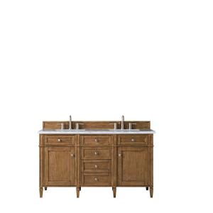Brittany 60" Double Vanity, Saddle Brown w/ 3 CM Eternal Jasmine Pearl Silestone Top w/FreePower Wireless Charger