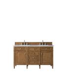 Brittany 60" Double Vanity, Saddle Brown w/ 3 CM Eternal Jasmine Pearl Silestone Top w/FreePower Wireless Charger