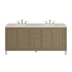 Chicago 72" Double Vanity, Walnut Whisper, w/ 3 CM Siberian Silestone Top