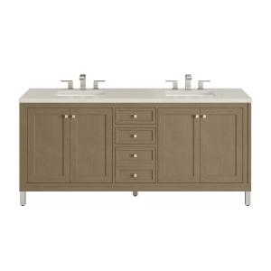 Chicago 72" Double Vanity, Walnut Whisper, w/ 3 CM Siberian Silestone Top w/FreePower Wireless Charger