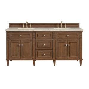 Lorelai 72" Double Vanity, Mid-Century Walnut, w/ 3 CM Tajnar Eclos Top w/FreePower Wireless Charger