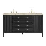 Myrrin 60" Double Vanity, Carbon Oak, w/ 3 CM Tajnar Eclos Top w/FreePower Wireless Charger