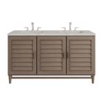 Portland 60IN Double Vanity Whitewashed Walnut w/ 3 CM Victorian Silver Silestone Top