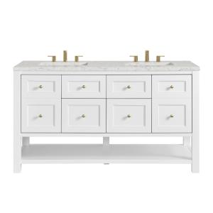 Breckenridge 60" Double Vanity, Bright White, w/ 3 CM Eternal Jasmine Pearl Quartz Top w/FreePower Wireless Charger